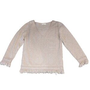 Goodnight Macaroon Neutral Fringe Sweater Size SMALL
